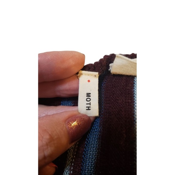 Anthropologie Moth Sweater Dress Brown Medium Midi Striped Semi Sheer No Liner - Picture 8 of 15